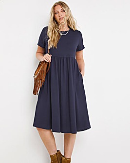 Blue Supersoft Jersey Midi Dress With Pockets