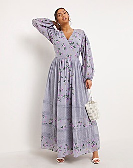 Boutique Blue Mixed Print Long Sleeve Maxi Dress