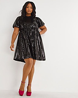 Black Sequin Smock Dress