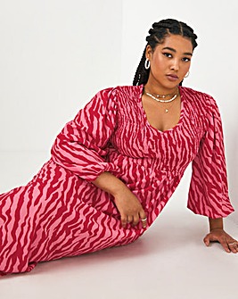 Laura Adlington Animal Print V Neck Textured Jersey Shirred Midi Dress