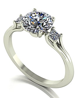 9ct White Gold Moissanite Accent Ring