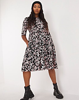 Ditsy Print Supersoft Jersey Midi Dress With Pockets