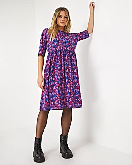 Floral Print Half Sleeve Supersoft Pocket Midi Dress