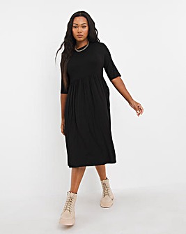 Black Half Sleeve Supersoft Pocket Midi Dress