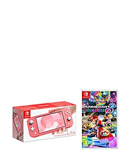 Nintendo Switch Lite Coral Console - Switch Mario Kart 8 Deluxe Bundle