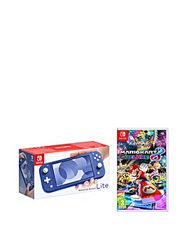 Nintendo Switch Lite Blue + Switch Mario Kart 8 Deluxe Bundle