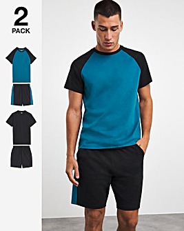 2 Pack Raglan Sleeve Tshirt and short PJ Set
