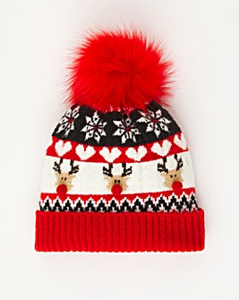 Reindeer Novelty Bobble Hat