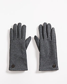 Grey Classic Button Detail Gloves