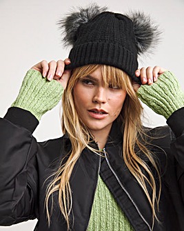 Black Double Bobble Hat