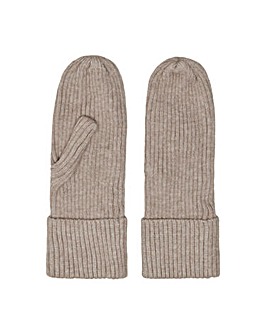 Only Ribbed Knit Mocha Mittens