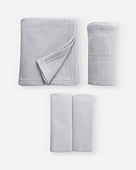 Micro-Fresh Cot Bed Starter Set (Sheeting, Cellular Blanket, Polar Fleece Blank