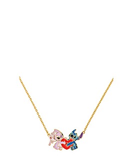 Disney Stitch & Angel Gold Plated Heart Pendant Necklace