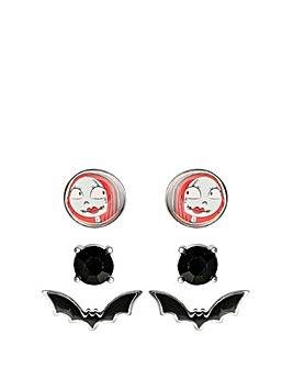 Disney Nightmare before Christmas Black, Red & Light Blue Silver 3pc Earring set