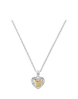 Mickey Mouse Sterling Silver Crystal Heart Pendant Necklace