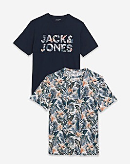 Jack & Jones Floral Logo T-Shirt 2 Pack - Navy