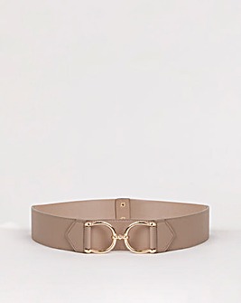 Taupe Lined Buckle Waist Stretch Belt