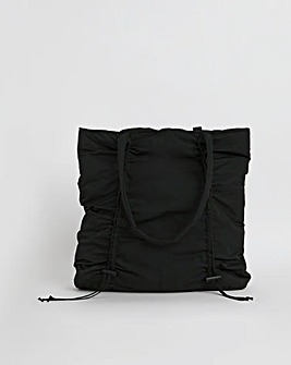 Black Ruched Detail Nylon Tote Bag