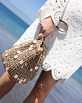 Raffia Mother of Pearl Detail Pouch Bag