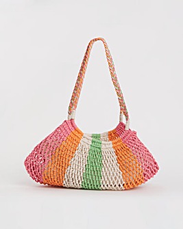 Multi-Stripe Crochet Shopper Bag