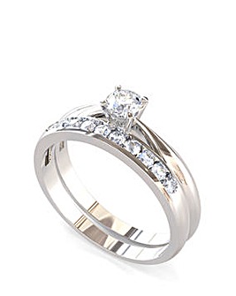 9ct White Gold Moissanite Ring Duo Set