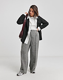 Grey Textured Wide Leg Trousers