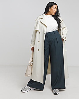 Navy Pleated Wide Leg Trousers