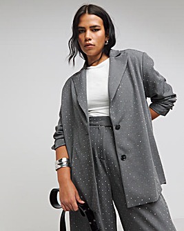 Grey Diamante Double Breasted Hotfix Blazer