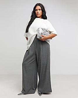 Grey Diamante Wide Leg Tailored Trousers