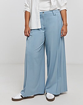 Blue Pleated Wide Leg Trousers