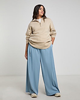 Blue Pleated Wide Leg Trousers