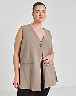 Neutral Washed Textured Longline Waistcoat