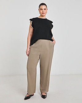 Neutral Washed Textured Wide Leg Trouser