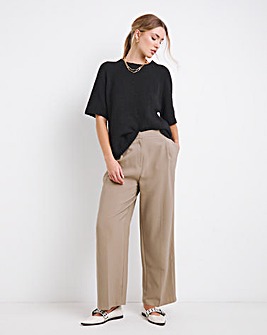 Neutral Soft Twill Wide Leg Trouser