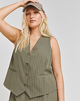 Khaki Pinstripe Tailored Waistcoat