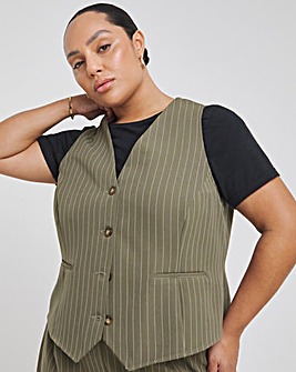 Khaki Pinstripe Tailored Waistcoat