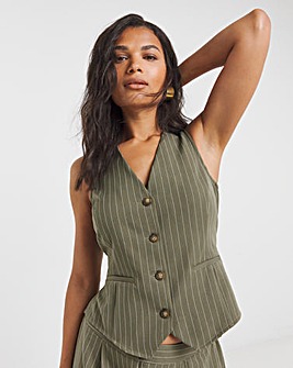 Khaki Pinstripe Tailored Co-ord Waistcoat