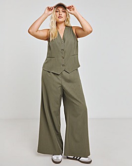 Khaki Pinstripe Wide Leg Trouser