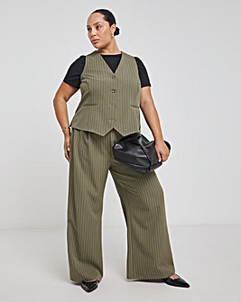 Khaki Pinstripe Wide Leg Trouser