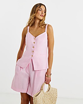 Pink Tailored Linen Tie Wiast Shorts