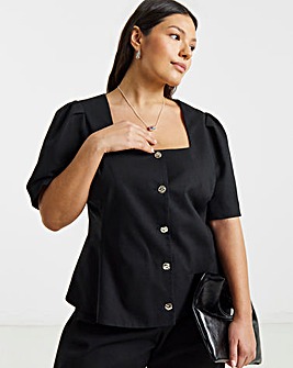 Simply Be Black Short Sleeve Square Neck Peplum Blazer