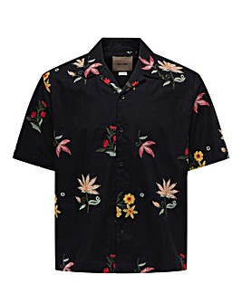 Only & Sons Edward Floral Embroided Shirt - Black