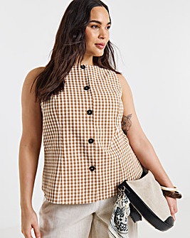 Chocolate Gingham Boat Neck Sleeveless Formal Top