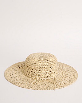 Cut Out Detail Wide Brim Straw Hat