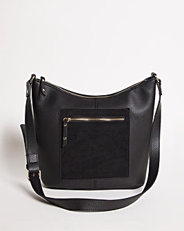 Faux Leather and Suede Mix Zip Front Bag