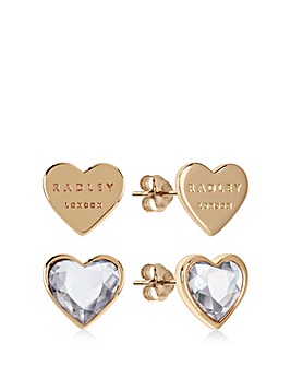Radley Love Heart Ladies Heart shaped Twin Pack 18ct Gold Plated Earrings