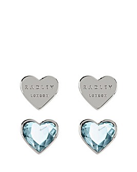 Radley Love Heart Ladies Silver & Blue Stud Earrings