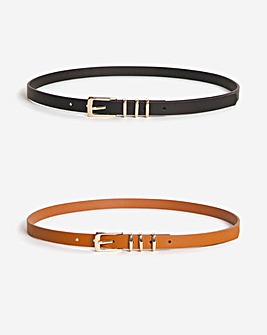 2 Pack Skinny Belts With Gold Buckles