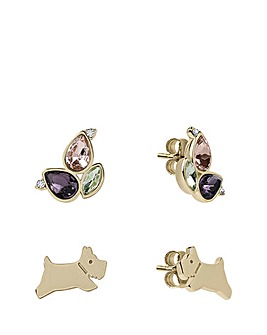 Radley Gold Plated Jumping Dog & Petal Twin Pack Earring Set