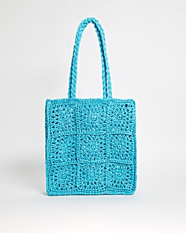 Blue Handmade Paper Crochet Beach Tote Bag